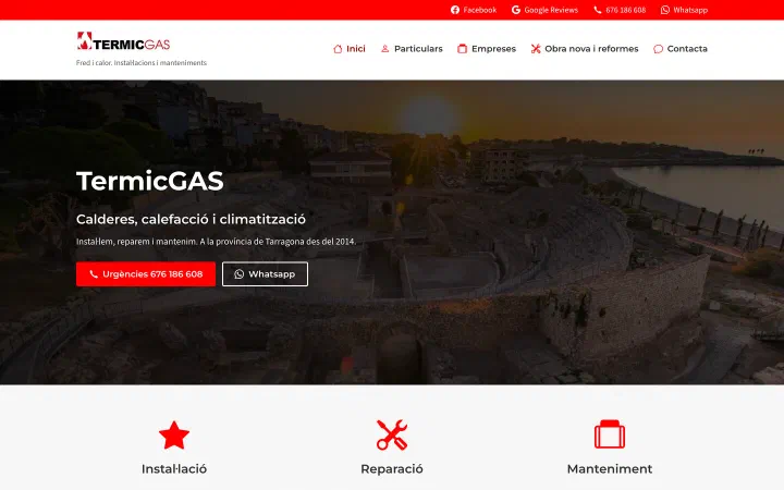 El web d'una empresa de calefacció i climatització, en un portàtil